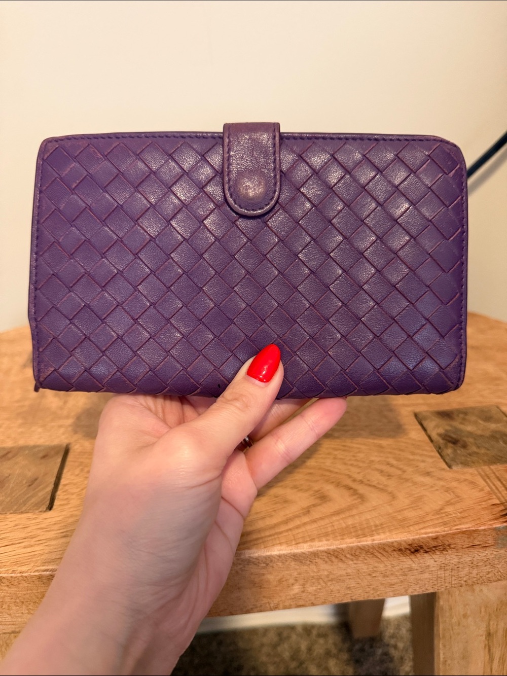 Bottega Purple Woven Leather Wallet
